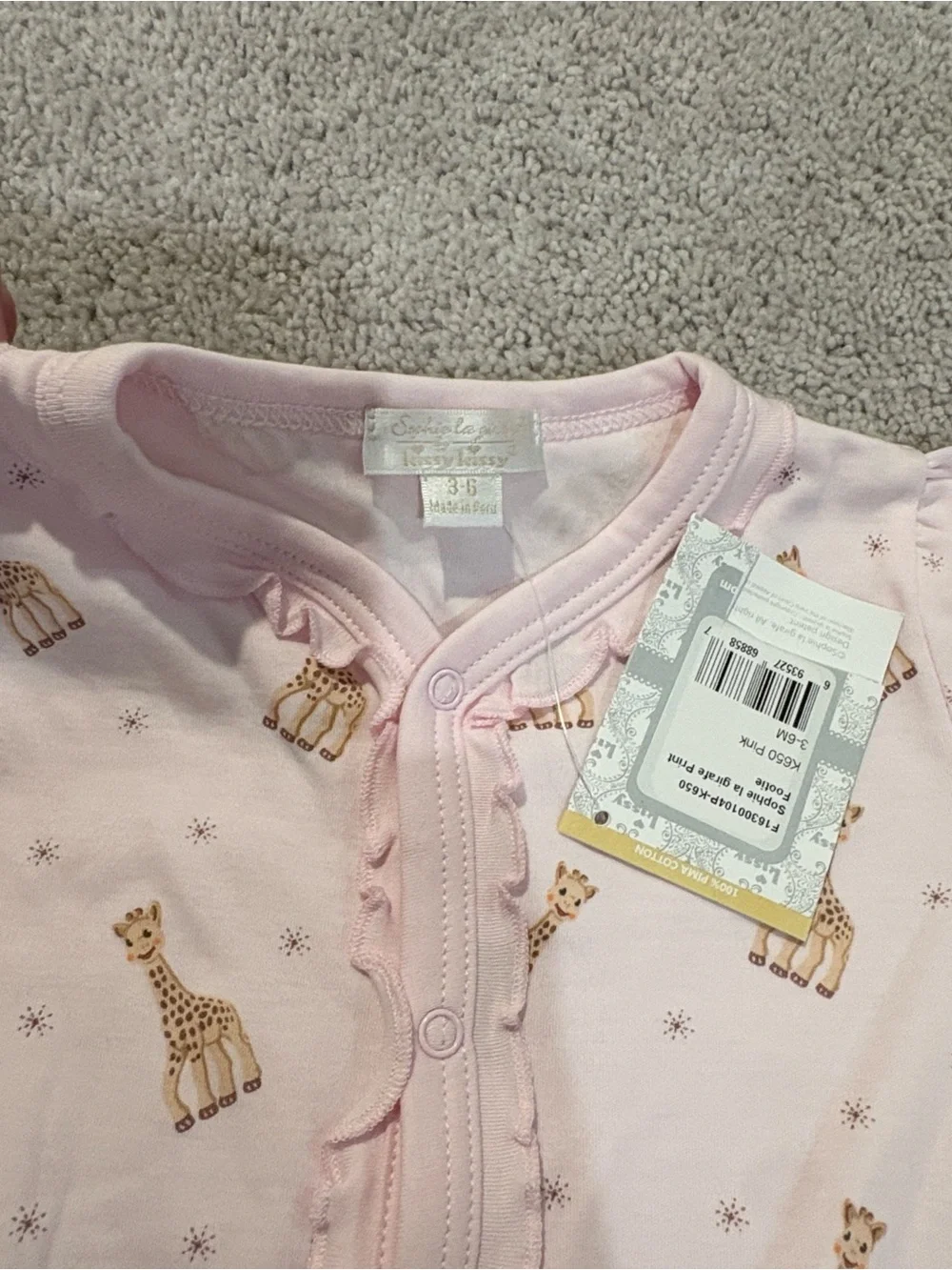 Kissy Kissy NWT Pink Giraffe-Print Baby One-Piece Footed Sleeper